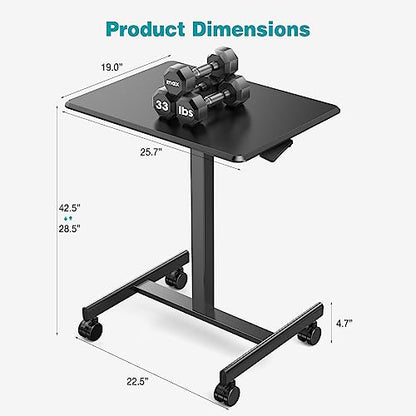 DUMOS Mobile Small Standing Desk, Portable Rolling Laptop Desk with 2 Lockable Wheels, Adjustable Height Computer Workstation for Home Office, 19 Inch Black - color: Black