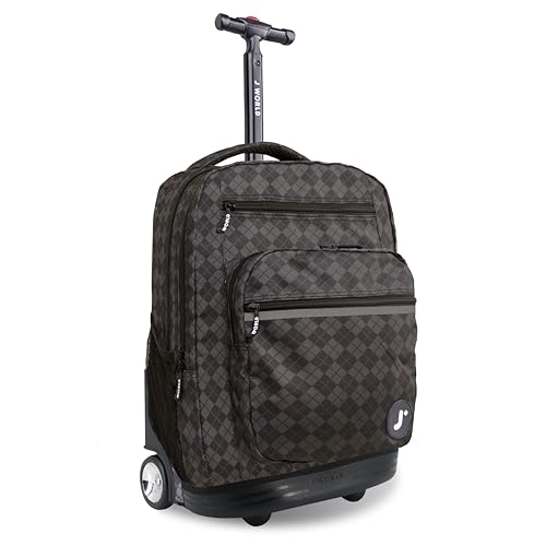 J World Sundance Laptop Rolling Backpack for Girls Boys. Roller Bookbag with Wheels, 20 Inch, Argyle Black - color: Argyle Black