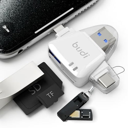 SD Card Reader for iPhone, 6-in-1 Micro SD TF Memory Card Reader Trail Camera Viewerport Adapter,Compatible with ipad/Android/Mac/Computer/Camera(White) - size: Mini