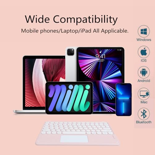 Wireless Bluetooth Keyboard with Touchpad 10inch Portable Rechargeable Slim Keyboard for iPad Pro/iPad Air/iPad 9.7/iPad 10.2/iPad mini and Other iOS Android Windows Devices(Pink) - color: Pink 1