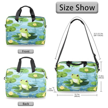 Cute Frog Animal Lotus Leaves Laptop Bag Carrying Case 15.6 Inch Laptop Briefcase Messenger Shoulder Bag for Tablet Computer Bag for Travle Business Men Women