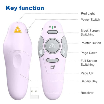 QUI Presentation Clicker Wireless Presenter Remote, Purple, A | Clicker for PowerPoint Presentation Remote, PowerPoint Slide Advancer for Mac/Windows/Google Slide/Keynote - color: Purple