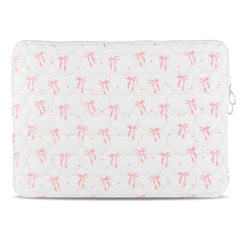 Cute Bow Puffy Laptop Sleeve 13-15 Inch Cute Quilted Laptop Protective Case Padded Bow Computer Sleeve for MacBook - color: Beige, size: 15inch
