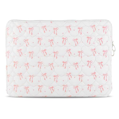Cute Bow Puffy Laptop Sleeve 13-15 Inch Cute Quilted Laptop Protective Case Padded Bow Computer Sleeve for MacBook - color: Beige, size: 15inch