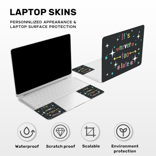 Laptop Skin Sticker Decal PVC Vinyl Sticker Notebook PC Protector Waterproof Scratch Resistant Laptop Skin for 12.1 13 13.3 13.6 14 15 15.3 16 Inch It's Never Too Late Inspirational Quote - color: Never too Late