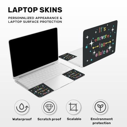 Laptop Skin Sticker Decal PVC Vinyl Sticker Notebook PC Protector Waterproof Scratch Resistant Laptop Skin for 12.1 13 13.3 13.6 14 15 15.3 16 Inch It's Never Too Late Inspirational Quote - color: Never too Late