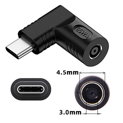 DC Jack 4.5x3.0mm Input to USB-C Type-C Angled 90 Degree Power Plug Charge Adapter for Laptop Phone - style: 4.5x3.0mm