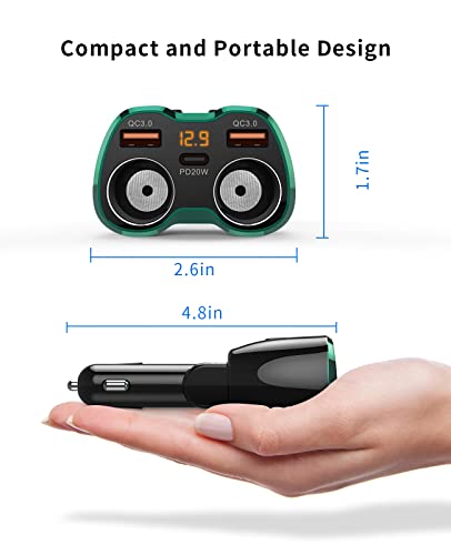 SUPERONE 180W 2-Socket Cigarette Lighter Splitter with QC3.0 & 20W PD USB C | 2026 Upgraded Cigarette Lighter Adapte, USB C Car Charger Splitter for GPS/Dash Cam/Laptop/iPad/iPhone 17/16/15/14/13/12 - color: Green