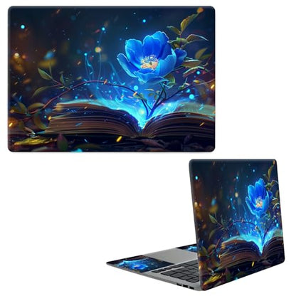 Laptop Skin Sticker Decal, Universal Protective Cover Fit 12 13 14 15.6 Inch Notebook, Reusable Water-Resistant Vinyl Decal w/ 2 Wrist Pads for Business Travel Office, Book Flower - color: Book Flower