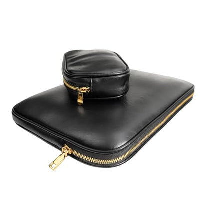 PU Leather Padded Laptop Sleeve Bag 14Inch Compatible with New MacBook Pro 14，Surface Laptop 13.5, Surface Pro 10 with Charger Pouch Color Black - color: Black, size: MacBook Pro 14"