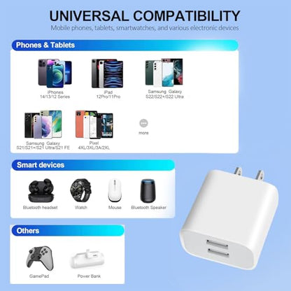 USB Wall Charger,4 Pack Dual Port Plug Adapter for Wall Outlet Charging Block, USB Power Adapter for iPhone 14/13/12/11 Pro/Pro Max, XS/XR/X,Galaxy, Pixel, Moto and Android Phones (White) - color: White