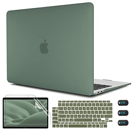 CISSOOK Midnight Green Case for MacBook Air 13inch 2021 2020-2018 Release Model A2337 M1 A2179 A1932, Matte Matcha Green Cover with Keyboard Cover for MacBook Air 13 with Touch ID, Midnight Green - color: Air13inch-Matte Midnight Green