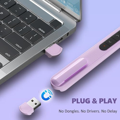 Presentation Clicker for Powerpoint Presentations, Purple, A | Long-Range Wireless Presenter Remote, Magnetic USB Receiver, PowerPoint Clicker Compatible with Windows/Android/macOS/Linux - color: Purple