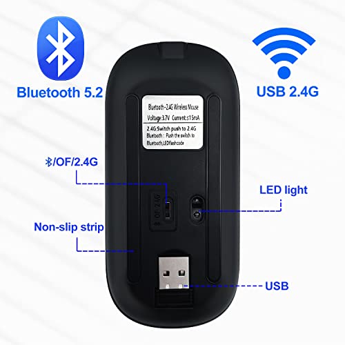 Wireless Bluetooth Mouse for iPad/MacBook Pro/Air/Laptop/pc Rechargeable Silent Mouse Portable Slim for Surface Pro/Lenovo/Samsung Tablet (Black) - color: Black