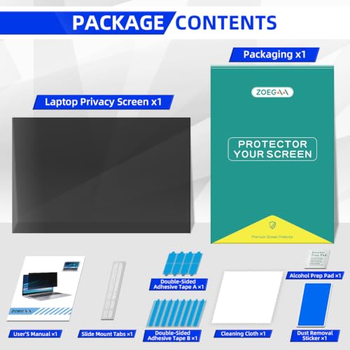 ZOEGAA 4-way 360° Laptop Privacy Screen 14 inch 16:10 Aspect Ratio. | Screen Size is 12 in Wide and 7.5 in High; Removable; Compatible With HP Dell Lenovo Samsung Thinkpad; - size: 14 in 16:10