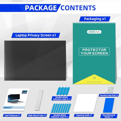 ZOEGAA 4-way 360° Laptop Privacy Screen 14 inch 16:10 Aspect Ratio. | Screen Size is 12 in Wide and 7.5 in High; Removable; Compatible With HP Dell Lenovo Samsung Thinkpad; - size: 14 in 16:10