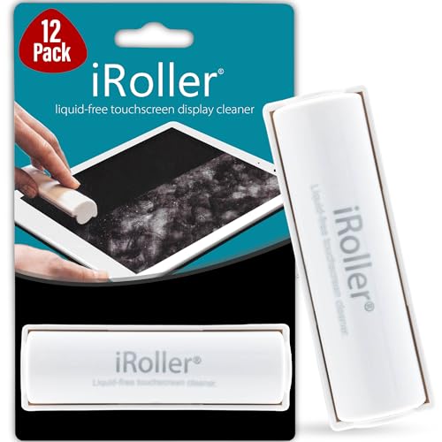 Screen Cleaner by iRoller - Pack of 12 - No Need for Spray or Wipes, Liquid Free - Reusable & Washable -Portable iPad Screen Cleaner for Touchscreen- Ideal for Smartphone, MacBook, Monitor - 3.5" - size: 12 pack