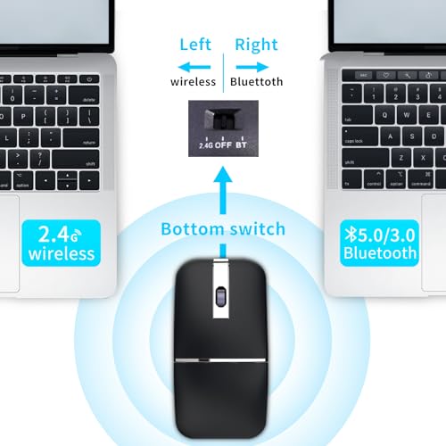 Bluetooth Arc Travel Mouse - BT & USB Wireless Dual Mode, Rechargeable | Slim Rotatable Portable, 3-Speed DPI, Silent Computer Mice for Microsoft Laptop PC MacBook Chromebook Tablet - Graphite Black - color: Graphite Black
