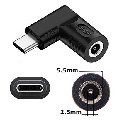 DC Jack 5.5x2.5mm Input to USB-C Type-C Angled 90 Degree Power Plug Charge Adapter for Laptop Phone - style: 5.5x2.5mm