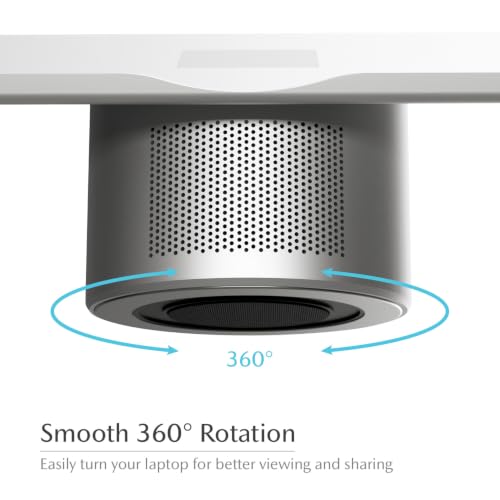 Mossion M1 Laptop Stand with Cooling Fan, Bluetooth Speakers & USB Hub - Titanium Gray | 360° Rotating Aluminum Ergonomic Laptop Stand for Laptops up to 18"