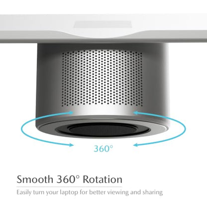 Mossion M1 Laptop Stand with Cooling Fan, Bluetooth Speakers & USB Hub - Titanium Gray | 360° Rotating Aluminum Ergonomic Laptop Stand for Laptops up to 18"