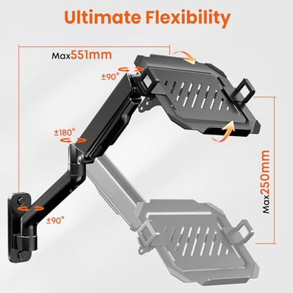 2-in-1 Laptop Wall Mount with Detachable Tray for 12-17" Laptops & Monitors | Gas Spring Adjustable Arm , Full Motion Articulating Stand Holds 2.2-19.8 lbs , Black
