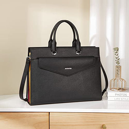 BOSTANTEN Briefcase for Women Laptop Tote 15.6 Inch Genuine Leather Handbag Work Bag Beige - color: C-black