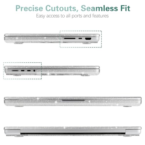 Clear Glitter Case for MacBook Pro 14 inch 2026 M5 2021-2025 M4 M3 M2 M1 Pro/Max A3427 A3426 A3434 A3112 A3185 A3401 A2918 A2992 A2779 A2442, Shiny Sparkle Plastic Hardshell & Keyboard Cover - color: 01 Clear Glitter