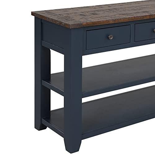48’’ Modern Farmhouse Wood Entryway Console Table with Storage (Blue) | 3-Tier Sofa Table Behind Couch, 3 Drawers, 2 Open Shelves, Easy Assembly, for Living Room, Foyer, Hallway - color: Blue -1