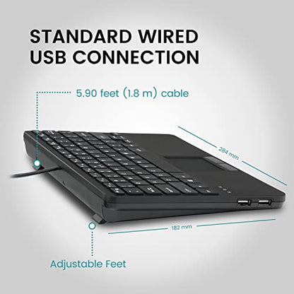 Perixx PERIBOARD-525 US, Wired Mini USB Keyboard with Touchpad - X Type Scissor Keys - 11.18x7.17x1.1 Inches - Build-in 2 USB Hubs - US English - style: Touchpad Keyboard