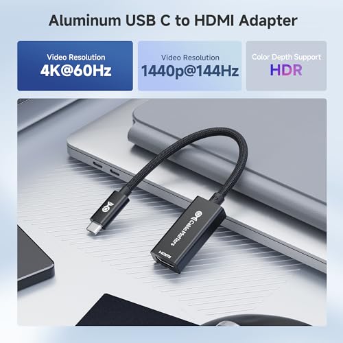 Cable Matters Braided Aluminum USB C to HDMI Adapter, 4K USB-C to HDMI | 4K@60Hz / 2K@144Hz, USB Type C to HDMI, for iPhone 17/16, MacBook, Tablet, TV, and Monitor
