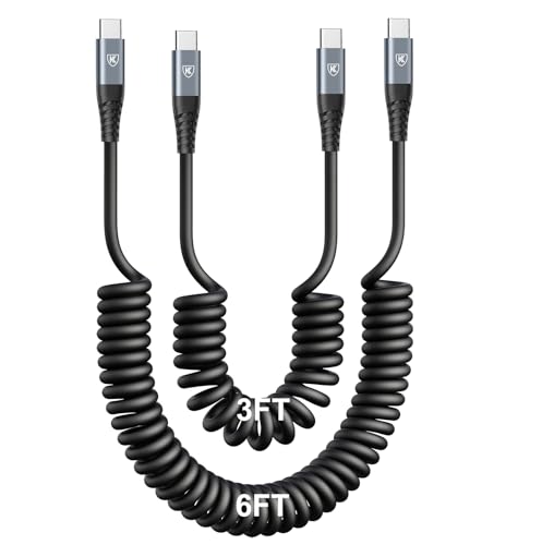 USB C to USB C Cable [3FT+6FT], 2Pack Coiled USB C Charger Cable for Car | Carplay Android Auto Type C Fast Charging Cable for iPhone 17/16/ 15/Plus/Pro Max/Samsung Galaxy S26 and More USB C Devices - color: Black, size: 3FT+6FT