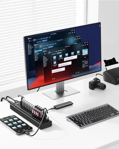 AGEEN 16-Port Powered USB 3.2 Hub, 10Gbps Data Transfer, 96W Power Adapter | Plug & Play, Individual On/Off Switch, Aluminum Housing, Surge Protection, USB Hub for Laptop/PC, Computer, HDD, Flash Drive
