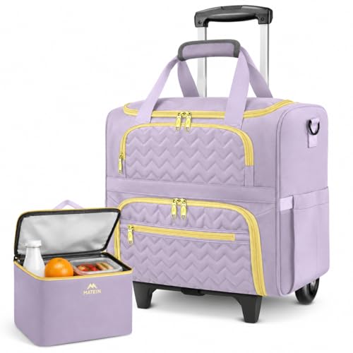 MATEIN Rolling Briefcase for Women, Rolling Work Bag with Wheels & Detachable Cart Fit 15.6 Inch Laptop, Roller Laptop Tote Bag with Insulated Lunch Box for Teacher Commute Office Work College, Purple - color: Purple