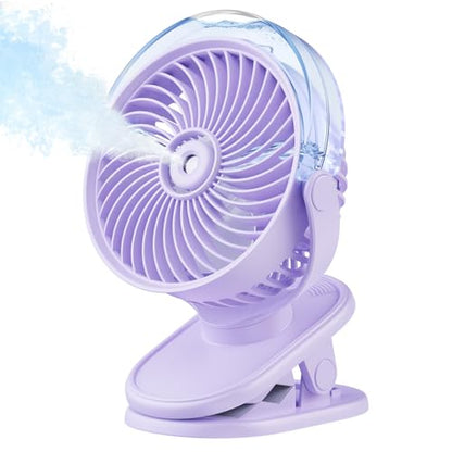 SWEETFULL Portable Misting Clip On Fan, USB-C Rechargeable Mini Personal Cooling Fan with 4 Speeds, 360° Rotatable, Quiet Cooling for Outdoor, Camping, Golf Cart, Travel, Stroller & Desk (Purple) - color: Light purple