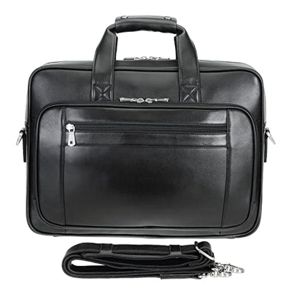 Polare 17" Full Grain Leather Laptop Briefcase Business Travel Laptop Carrying Case Shoulder Bag For Men Fits 17.3” Laptop - color: Black