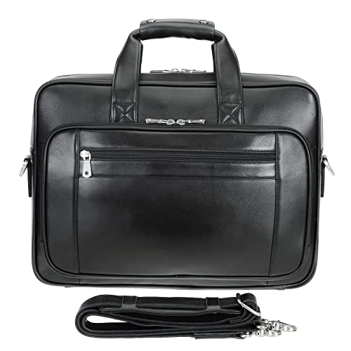 Polare 17" Full Grain Leather Laptop Briefcase Business Travel Laptop Carrying Case Shoulder Bag For Men Fits 17.3” Laptop - color: Black