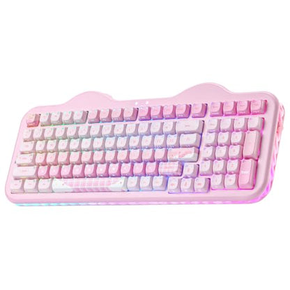 YUNZII C98 Cute Wireless Mechanical Keyboard(Pink Mao, Milk Switch) | Cake Keyboard,99 Keys with Number Pad, MAO Keycaps, BT5.0/2.4G/USB-C,Hot Swap, Gasket Mount, Custom RGB Backlight for Win/Mac - color: Pink MAO, size: Milk V2 Linear Switch
