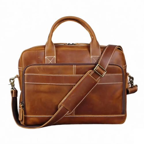 16" Full Grain Leather Briefcase Laptop Bag Shoulder Messenger Bag Classic Handbag for Business or Travel | Full Grain Leather - color: Vintage Brown