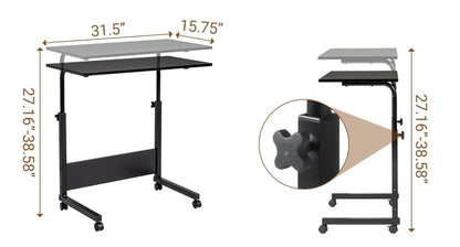 Karl home Mobile Side Table 31.5 inch Computer Desk with Wheels, Black | Height Adjustable Rolling Potable Laptop Cart, C-Shaped Bed Couch Sofa End Tables with Edge Stopper for Livingroom Bedroom - color: Black, size: 31.5"+No Power Sockets