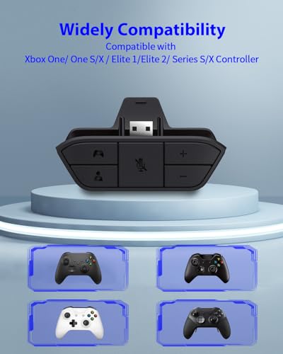 Headset Adapter for Xbox One/Series X/S/Elite Controllers, Stereo Gaming Headphone Adapter with 3.5mm Jack Support, Volume & Chat Mixer Control, Mic Mute Function