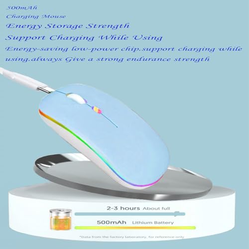LED Wireless Mouse, Slim Silent Dual-Mode 2.4G+BT Rechargable 7-Color Portable Mobile Optical Office Mouse with USB Receiver, 3 Adjustable DPI Levels for Notebook, PC, Computer, MacBook (Blue) - color: Blue