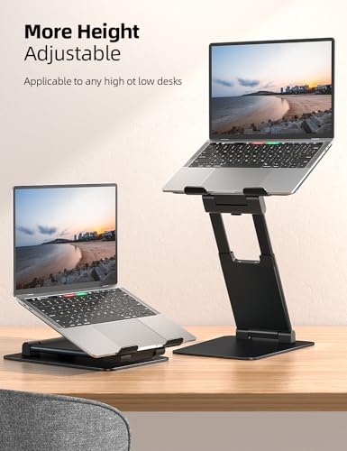 Nulaxy Pull-Out Height Adjustable Laptop Stand for Desk, 22 LB Support | Full Aluminum Standing Desk Holder, Vented Panel, Dual Foldable Design, Compatible with 10-17 Inch Laptops, Office Essentials - color: B-Black