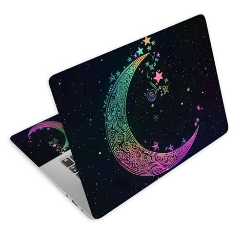 Universal Laptop Skin Decal, 3-Piece Vinyl Protector for 12 13 14 15.6" Notebook, Waterproof Anti-Scratch, Easy Trim & Bubble-Free Finish, Rainbow Moon with Stars - color: Rainbow Moon with Stars
