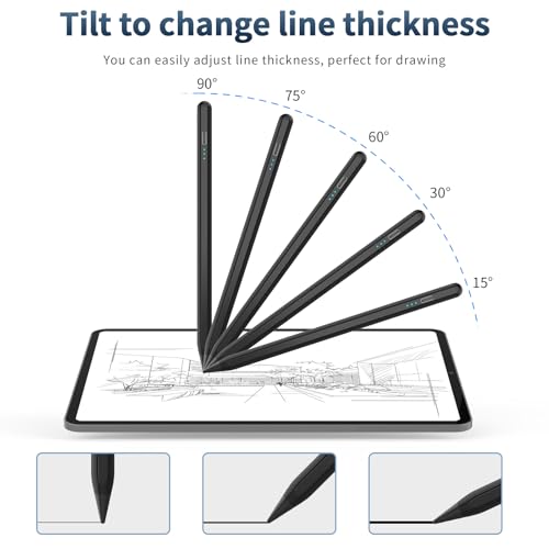 HZD Apple Pencil for iPad 2025-2018 Faster Charge Stylus Pen,Black | with Tilt Sensitivity & Palm Rejection & Magnetic Compatible iPad 11/10/9/8/7/6, Pad Air 3/4/5, Pro 12.9"/11",Mini 6/5, M2/M4 - color: Black