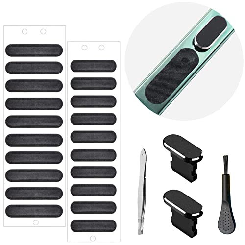 Phone Speaker Dustproof Stickers Protector, Anti Dust Adhesive Cover | Included Anti Dust Plug, Phone Port Cleaning Brush and Tweezer Compatible with iPhone 14, 13, 12 Pro Max, 11 (Black) - size: Lightning Plug