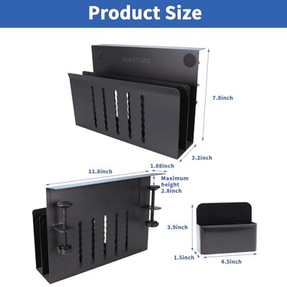 LUKETURE 2 Tier Desk Side Storage, No Drill Laptop Mount with Pen Holder | Fits Flat Edge Desks 0.3 to 2.8 Inches,Secure Grip on Wood, Glass, or Metal Surfaces Without Slipping - color: Black(2 Tie)
