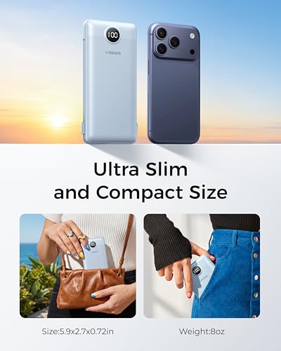 VEGER Portable Charger with Built-in AC Plug and Cables, All in One 10000mAh Ultra Slim Power Bank Travel Essentials, USB C External Battery Pack Compatible with iPhone, Samsung, More, Blue - color: D Blue
