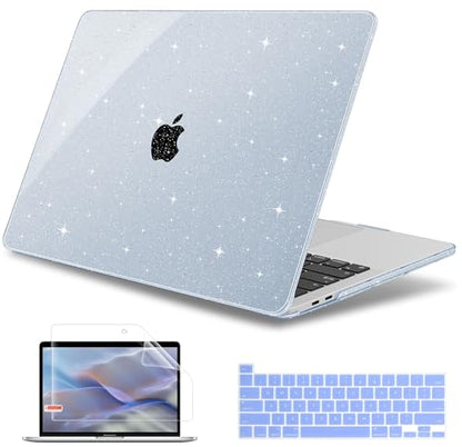 May Chen Compatible with MacBook Pro 13 inch Case 2022 2021 2020 Release Model A2338 M2 M1 A2251 A2289, Hard Shell Case with Keyboard Cover for MacBook Pro 13 Touch Bar Fits Touch ID, Blue Glitter - color: Blue Glitter