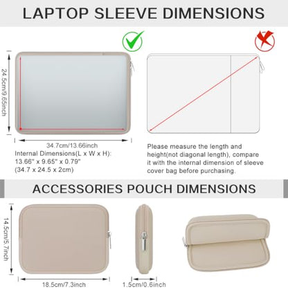 RAINYEAR Laptop Sleeve Case Compatible with 13.3 Inch Notebook Computer Chromebook 14" MacBook Pro/Max M1 M2 M3 M4 M5 Protective Cover Soft Bag with Front Pocket & Accessories Pouch (Khaki) - color: Khaki, size: 13"-13.3"